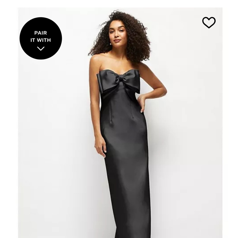 ALFRED SUNG Bow Satin Black Strapless Gown